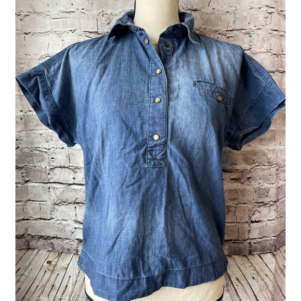 Zara Soft Denim Chambray Popover Blouse Shirt Blouse‎ S Casual